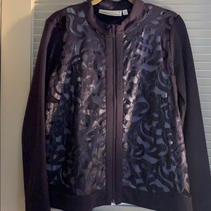 Designer, zip-front dusky purple jacket